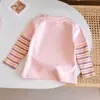 Camiseta de Algodón de Manga Larga para Niña Otoño Dibujo Animado Superior Pequeña y Mediana para Niños Primavera y Otoño Camisa Base Rayada de Costura para Bebé Mujer 3