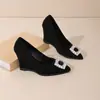 Zapatos de tacón de cuña de punta fina con pedrería, corte bajo, suela blanda, para mujer, para ir al trabajo, no cansan los pies, tacones altos, Novedad Verano 2026