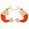 Pendientes de langosta de dibujos animados estilo vintage con goteo de aceite para mujer, pendientes de animales con incrustaciones de diamantes y goteo de aceite transfronterizos europeos y americanos, estilo vacacional oceánico
