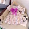 Vestido para Niña Estilo Nuevo 2026 Mangas Abullonadas Florales Vestido de Princesa para Niños Vestido Corto de Manga Corta de Verano para Bebé Niña