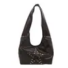 Bolsa tote retrô da moda com rebites únicos, bolsa de ombro estilo punk, grande capacidade, alto valor estético, adequada para o dia a dia, bolsa de ombro