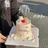 2.14 Dia dos Namorados Urso e Coelho em Forma de Coração Decoração de Bolo Guarda-Chuva Pequeno Transparente Casal Amor Acrílico Topper