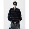 Cárdigan de Punto a Cuadros Americano Fair Isle con Rayas para Hombres y Mujeres, Marca de Moda Otoño Versátil Casual Chaqueta Suéter con Cuello Alto