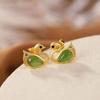 Aretes de tuerca de cisne de jade blanco natural plata esterlina S925 chapado en oro con incrustaciones de ágata de jade lindos aretes dobles voladores Biyi aretes de tuerca para mujer