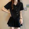 Talla grande Mujer chica gordita Camiseta Irregular Hombro Manga Corta Verano Nuevo Diseño Polo Mediano y Corto con Abertura Top