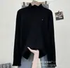 Camiseta básica de punto con cuello semi-alto y volantes estilo coreano para mujer, suéter ajustado de manga larga para otoño e invierno, top versátil de color liso