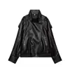 Ropa de Mujer 2026 Verano Nuevo Estilo Estilo Europeo y Americano Chaqueta de Motocicleta Negra con Cuello Alto Chaqueta de Imitación de Cuero 4391892