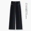 Jeans de Moda de Tiro Alto de Pierna Ancha para Mujer, Nuevo Estilo Verano 2026, Corte Holgado, Adelgazantes, Cómodos, Versátiles, Pantalones Rectos con Dobladillo Enrollado