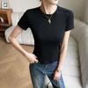 Q Item Quente 280g Modal Ombro Normal Espinha de Peixe Gola Redonda Slim Fit Manga Curta Camiseta para Mulheres Verão 2026 Top Solto