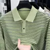 Nova Camisa Polo Masculina de Manga Longa Listrada Primavera e Outono, Camiseta Versátil Fashion para Negócios Casuais