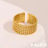 Anel de Moda Europeu e Americano Transfronteiriço Novo Vintage Personalidade para o Dia a Dia Joia Aço Inoxidável Banhado a Ouro 18K Malha Trançada Anel Aberto
