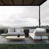 Sofá de Exterior de Madera Maciza a Prueba de Lluvia y Sol Mesa de Café de Exterior para Patio Set de Muebles de Exterior para Patio Villa Rattan Tejido Nórdico