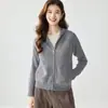 Cardigã de Cashmere com Zíper Tricô com Capuz Feminino Peça de Roupa Externa Cor Sólida Estilo Simples Preguiçoso Jaqueta Suéter Nova