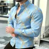 Nueva Camisa de Primavera y Otoño Estampado de Cadena para Hombre Estilo Europeo y Americano de Amazon, Camisa de Manga Larga Elástica en Cuatro Direcciones para Hombre