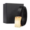 Cinturón de Acero Inoxidable para Hombre con Hebilla Automática, Estilo Oficina de Gama Alta, Negro con Patrón de Búfalo Capa Superior, Venta al por Mayor desde Fabricante