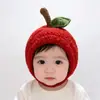 (Sombrero de Manzana Terminado) Gorro de Punto Rojo Lindo de Manzana para Bebé Otoño e Invierno Protección para Orejas Gorro Cálido para Niños