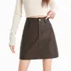 Nova Saia-Calça A-line Estilo Garota Quente de Outono para Mulheres, Cintura Alta Emagrecedora Couro PU Anti-Exposição Saia Curta A13637