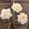 Flor Artificial Rosa de Duas Cores Revestida com Diamante Doce Rosa Serigrafada de 3 Cabeças Flor de Casamento Decoração de Casa Elegante