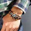 Pulsera Bohemio Multicapa con Amuleto de Ojo Turquesa, Colgante de Pluma de Metal Vintage, Joyería Hecha a Mano para Hombre al por Mayor