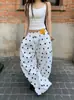 Calças cargo plissadas curvas com estampa de bolinhas estilo americano ZZ para mulheres, calças compridas de perna larga estilosas para dança de jazz [Entrega direta do fabricante]