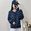 Suéter listrado chique estilo coreano, nova coleção outono/inverno, cardigã de tricô jovem e estiloso para mulheres
