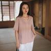 Algodón y lino para mujer 2025 verano nuevo camiseta de manga corta con cuello en V para mujer bordado chino chaqueta retro una generación de cabello