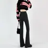 Jeans Slair Preto Feminino 2024 Novo Cintura Alta Skinny Calça Ferradura Pequeno Stretch Calça Flare Outono e Inverno