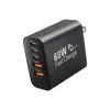 Carregador Certificado UL Padrão Americano PD60W Carga Rápida Adequado para Samsung Apple Cabeça de Carregamento 30W Adaptador Multi-porta Fonte