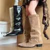 Botines de tacón grueso con punta fina estilo retro, botas altas para mujer, nueva colección otoño 2026, botas estilo western, botas de caña alta, botas de moda que aumentan la altura
