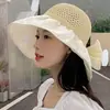 Sombrero de Sol de Pescador, Estilo Coreano, Sombrero de Sol Versátil para Exteriores, Ala Ancha, Corbata de Moño, Cubre Rostro, Protección Solar, Sombrero para Mujer, Copa Redonda, Adulto