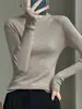 Suéter de Punto de Cuello Alto de Manga Larga Estilo Coreano para Mujer Otoño/Invierno Jersey de Lana Ajustado Capa Base Suéter Delgado