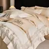 Conjunto de quatro peças de algodão de fibra longa de Xinjiang de alta qualidade, cor nude para dormir, capa de edredom bordada 100% algodão puro, roupa de cama
