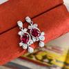 Pendientes Retro de Estilo Nuevo Exquisitos Avanzados Pendientes de Moda con Sentido Aguja de Plata Plata Rubí Pendientes Elegantes Rojos Europeos y Americanos Versátiles