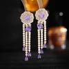 Pendientes de lujo ligeros de alta gama para la industria pesada, con forma de camelia y aguja de plata s925, con borlas largas de gota de agua y rosas para mujer.