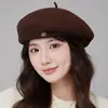 Boina de Lana Otoño e Invierno Cálida Personalidad Artística Sombrero de Pintor Estilo Coreano Versátil Adelgazante Sombrero Hacia Adelante