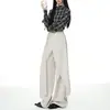Pantalones de Mujer de Pierna Ancha de Cintura Alta con Cinta Irregular Marrón-Gris, Nuevo Estilo 2026, Pantalones Casuales de Traje Rectos de Caída Adelgazante