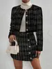 Moda Femenina Amazon Transfronteriza Chaqueta Corta Versátil de Cuadros Negros Traje Nuevo para Mujer