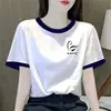Camiseta de Manga Corta para Mujer con Descuento de Comercio Exterior Transfronterizo, Estilo Nuevo de Verano, Versión Coreana Elegante, Camiseta Versátil de Corte Holgado