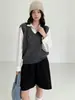 Camisa de lantejoulas retrô com top de tricô, nova coleção outono/inverno 2026, color blocking, suéter pulôver falso de duas peças para mulheres