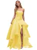 Vestido de noche strapless transfronterizo con pliegues en la cintura, dobladillo irregular, abertura alta, de aspecto de hada, para banquetes y bailes, adelgazante, vestido para mujer