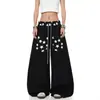 Direto do fabricante: Calça de moletom estilo americano, design reversível, estampa de estrelas, perna curva, unissex, modelagem solta, perna larga para dança jazz