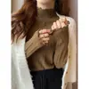 Camisa base de malha azul para mulheres, processamento OEM, outono e inverno, com bordas franzidas, novo modelo 2026, suéter de gola alta, camada interna justa ao corpo