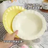 Prato de renda na cor creme para uso doméstico, prato de frutas para café da manhã, prato de salada, prato de vegetais, prato de lanche plástico estilo creme, prato de palha de PP