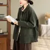 Foto Real Jaqueta Casaco Verde Retrô Literário Feminino 2026 Nova Cor Blocada Lapela Manga Longa Top Outono