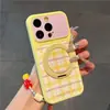 Estojo Protetor Color Block Xadrez Macaron com Suporte Giratório Compatível com iPhone 18 Apple 17 Pro Max Capa para Celular 13