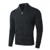 Cárdigan de punto para hombre para otoño e invierno con cremallera, moda europea y americana, ropa para hombre de talla grande, cuello alto, suéter de punto liso, prenda de abrigo