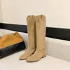 Botas altas de piel de oveja para adelgazar, punta fina, con plataforma interior para aumentar altura, para mujeres petite, estilo western Maillard, botas de montar altas