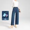 Calça cropped estilo "vovó" 360 de elasticidade em quatro direções, novo estilo de outono, bordada, elástica, modelagem que afina, jeans reto soltinho para pessoas baixinhas