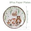 Set de Vajilla Desechable con Tema de Animales de la Selva para Fiesta de Cumpleaños, Decoraciones para Fiesta de Vacaciones, Platos y Vasos de Papel