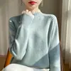 Camiseta Interior de Encaje de Cuello Alto Parcial para Mujer 2025 Nuevo Otoño e Invierno Sencilla y Elegante Ropa Interior Suéter de Punto para Mujer